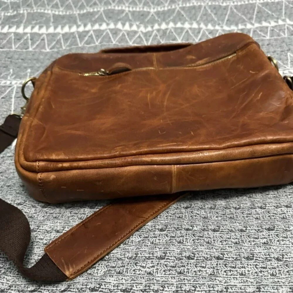 Men’s Brown Leather Briefcase Laptop Messenger Bag Vintage Work Business Satchel